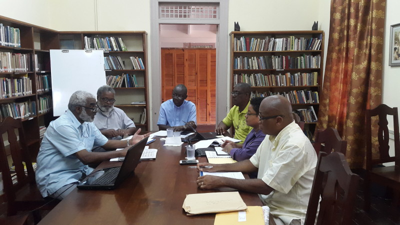 Seated left to right: Rt. Rev. Robert Thompson (Chairman),  Rev. Wilson Thomas (Diocese of Trinidad and Tobago), Rev. Canon Clarence Joseph (Diocese of the North Eastern Caribbean and Aruba), Rev. Michael Marshall (Diocese of the Windward Islands), Rev. Barbara McBride (Diocese of Belize), Rev. Canon Wayne Isaacs (Diocese of Barbados).   Members of the Commission absent from the meeting were: The Rev. Michael Fox from the Diocese of the Bahamas and The Turks and Caicos Islands and The Rev. Monsell Alves, Diocese of Guyana. 